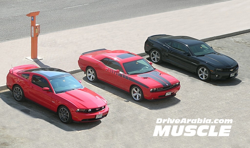 Comparo: Ford Mustang GT vs Dodge Challenger SRT8 vs Chevrolet Camaro SS |  Drive Arabia