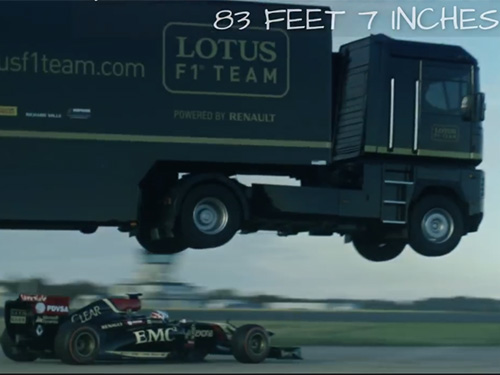 Video of the week: Truck jumps over moving Lotus F1 car