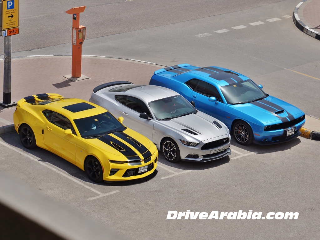 Comparo: 2017 Dodge Challenger SRT vs Ford Mustang GT vs Chevrolet Camaro  SS | Drive Arabia