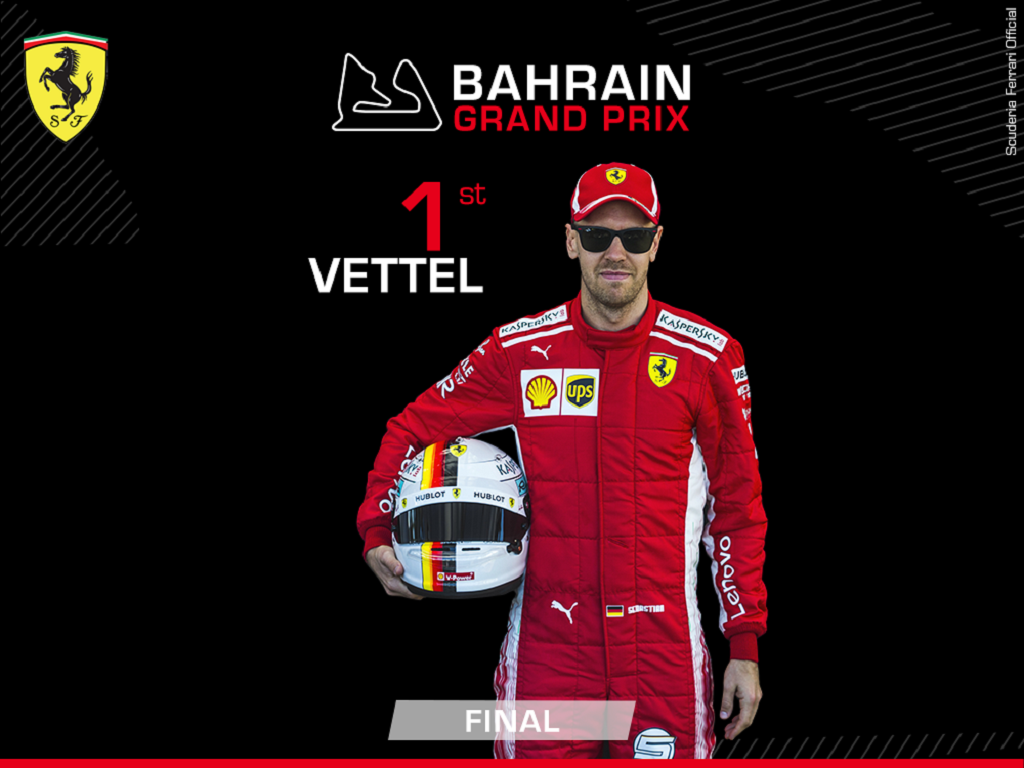 سائق فيراري سيباستيان فيتيل يحصد المركز الأول في سباق جائزة البحرين 2018 للفورمولا 1